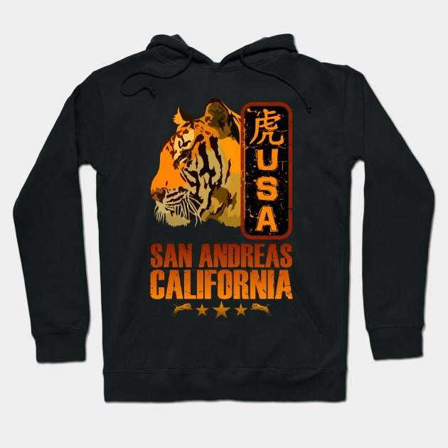 San Andreas California Tiger Cat Face, USA Wildlife Chinese Gift Hoodie by Jahmar Anderson